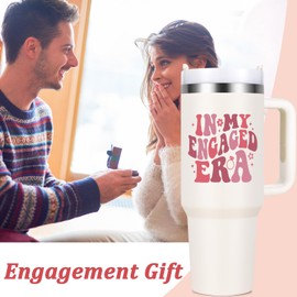 Lifecapido Engagement Gift, In My Engaged Era 40oz Tumbler with Handle, Engagement Gifts for Her, Engaged Gifts Bridal Shower Gift Bachelorette Gifts Bride to Be Gifts Christmas Gifts for Her, Creamy
