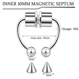 ONESING 6 Packs Magnetic Septum Nose Rings Fake Septum Ring Fake Septum Fake Nose Rings for Women Stainless Steel Fake Piercing Silver Clip On Nose Rings