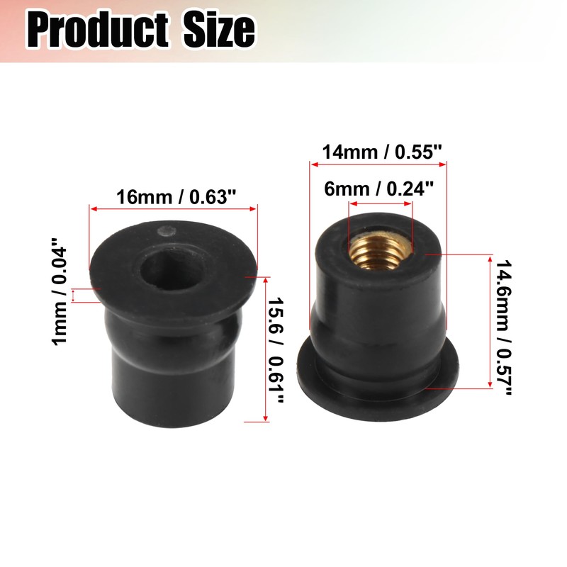 Motoforti Pack of 20 Motorcycle M6 Straight Rubber Windscreen Bolts