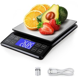 Rechargeable Digital Kitchen Scale, 0.1g Resolution Max 5kg 11Ibs | Food Scale with PCS Counting, Hold, Tare Functions, 6.3"x6.3" Large Stainless Stee