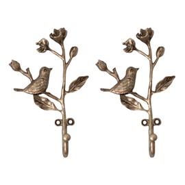 6 Funpop 2 Pieces of Antique Brass Wall Hooks. Heavy - Duty Metal Ornament Hooks for Hanging Coats, Backpacks, Towels and Keys. 3D Bird - on - Branch Style for Home Decor
