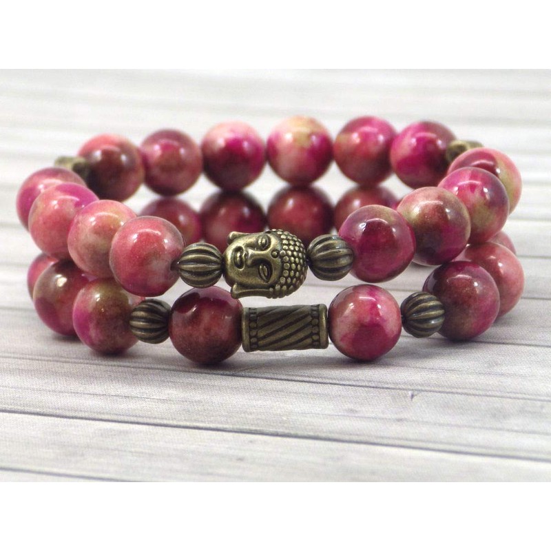 Boho Gipsy multi-strand woman's bracelet in natural white jade tinged