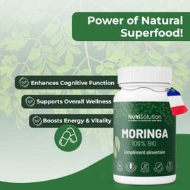 NutriSolution Moringa Capsules 100% Organic - Superfood Full of Multivitamins and Minerals - Powder from Moringa Oleifera Leaves - 90 Vegetarian Capsules - Made in France (1)