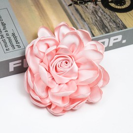 Dainty Satin Rose Flower Brooch Pins for Women Delicate Large Camellia Pins Shawl Clips Duckbill Clips Wedding Prom Banquet Party Jewelry Gift-Crystal Pink