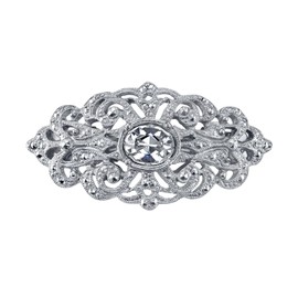 1928 Bridal Filigree Austrian Oval Crystal Hair Clip Barrette, (1 Pcs)