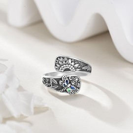 SHEAISRS Dragonfly Spoon Ring for Women 925 Sterling Silver Vintage Boho Sunflower Thumb Rings Ring Antique Flower Jewelry for Women