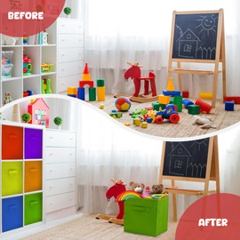 4E's Novelty 6 Packs 11 Inch Rainbow Color Storage Foldable Cube Bins, Colorful Storage Baskets For Nursery, Kids Room, Fabric Baskets For Toys, Clothes, Cube Bins Versatile Uses Daily Purpose