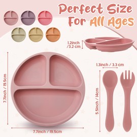 Meanplan 6 Pack Suction Plates for Toddlers with Lids Silicone Baby Plates set Food Grade Silicone Divided Design BPA Free Microwave and Dishwasher Safe Assorted Colors(Cute Colors)