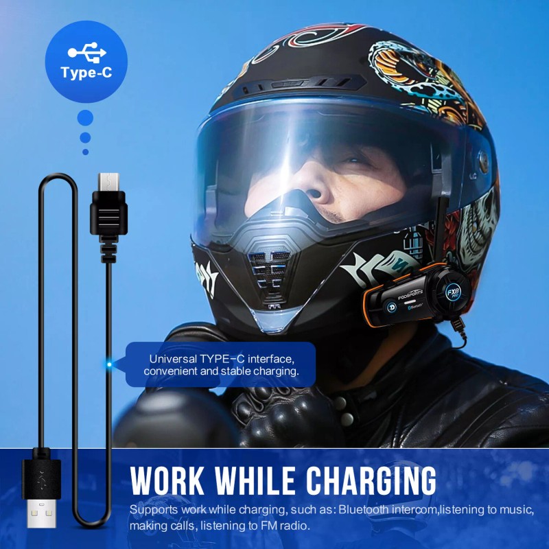 Fodsports FX8 Pro Motorcycle Helmet Intercom Bluetooth Headset 10 Riders