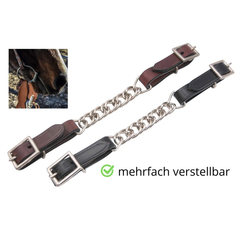 Amesbichler Reitsport AMKA Kinnkette mit Lederschlaufen für WesternTrense Westernreiten 073/32A