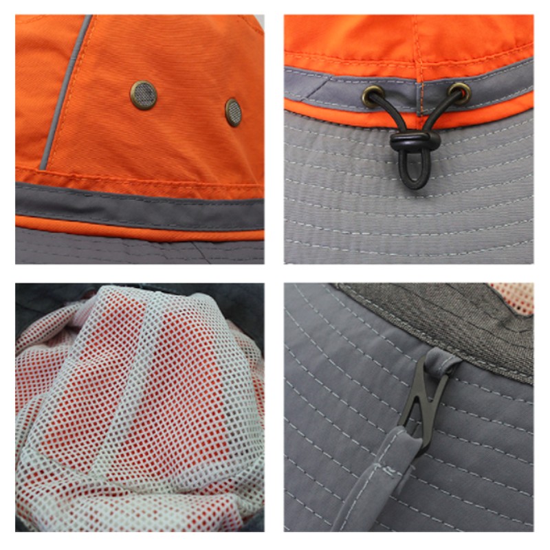 UPF50+ Fishing Hat with Reflective Strip Mesh Vents Adjustable Wide