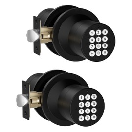 Door Knob with Keypad, Keyless Entry Door Lock, Front Door Knob Child Proof, Auto Lock, Easy Installation for Home, Office, Apartment, Garage Security, Matte Black 2 Pack
