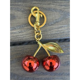 Unbranded Mirrored Red Cherry Bag Charm Keychain-Gold Metal & Resin - Coach-Inspired - New