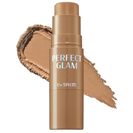 THESAEM Perfect Glam Stick Contour with Blending Sponge BR01 Brown Chou - Neutral Bronze Creamy Texture Face Contouring Balm - Silky Smooth Formula with Natural Dewy Finish, 0.2oz.