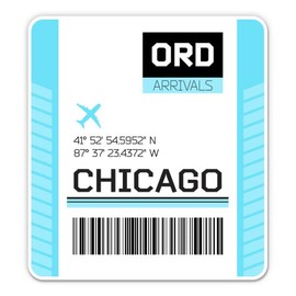 Squiddy Chicago O'Hare Airport Code ORD Travel Luggage Tag - Vinyl Sticker for Car, Laptop, Notebook (5" high)