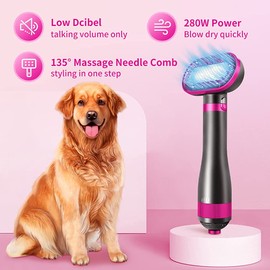 Upgraded Pet Hair Dryer Brush,2 in 1 Pet Grooming Dryer for Small/Medium Dog & Cat,2 Heat Settings & 3 Adjustable Blowing Dryer