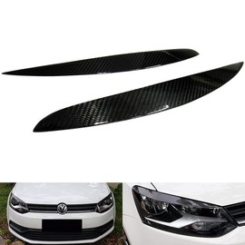 2x Genuine Real Carbon Fibre Fiber Headlight Light Brow Cover Eyelid Eyebrow For 2009-2017 Polo V MK5 6R 6C