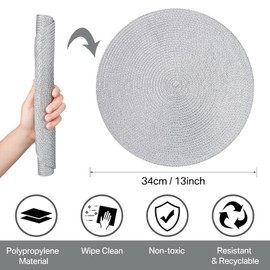 MI CASA Round Placemats and Coasters Set of 6, Round Braided Woven Place Mats Washable Heat Resistant Table Mats for Kitchen Dining Table Home Restaurant, Grey