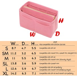 DailyPlus Purse Organizer Insert with Zipper Felt Bag Organizer Handbag Organizer Insert Bag in Bag Organizer with Key Chain for Tote Purse Bag Pink Small