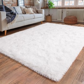 Dssimo Super Fluffy Area Rug for Bedroom, Modern Shag White Area Rugs, Soft Plush Small Carpet for Kids,Girls Boys and Teens Decorations for Living Room Dorm Nursery Classroom, 4x6 Feet