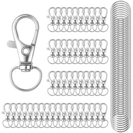 100PCS Swivel Lobster Clasps Key Ring Hoops with,50Pcs Metal Clips and 50Pcs Keyring Key Chain Hooks with Split Rings for Jewellery Making Hanging Crafts(Silver)