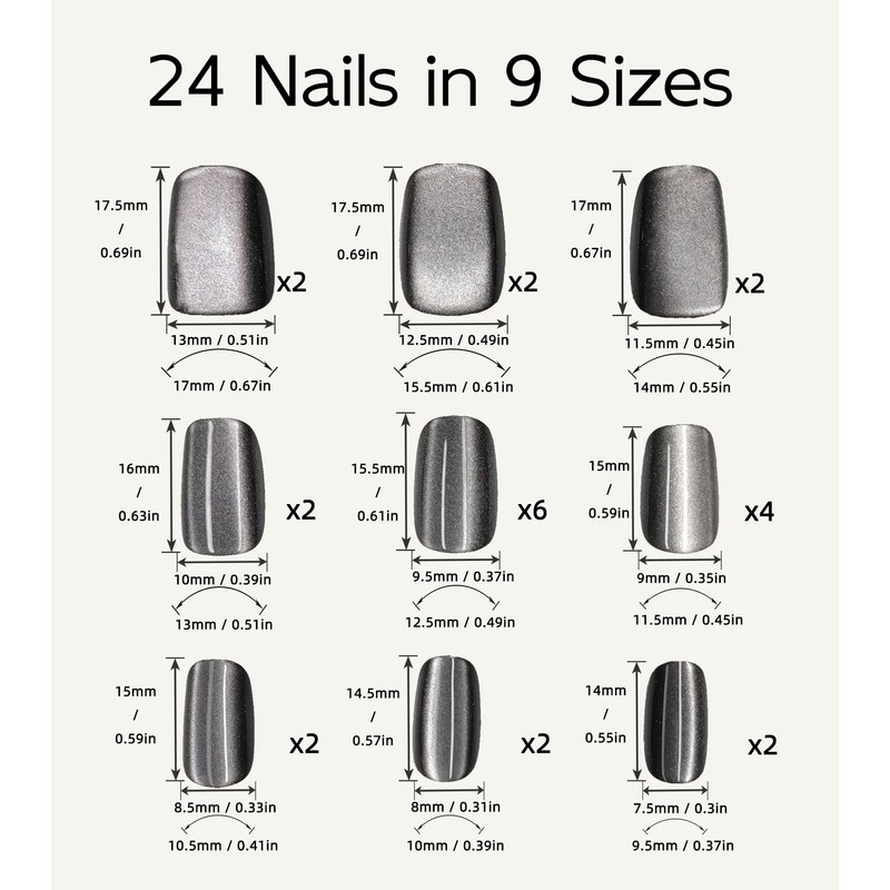 Cat Eye Nails Short Squoval, Shimmery Black, Small Size Press