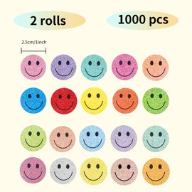 Yeachlaing 1 Inch Shiny Happy Face Stickers Circle Dots Labels Reward Stickers Teachers Stickers(1000PCS,Multicolored)