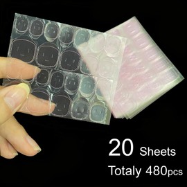20 Sheets Press on Nails Sticky Tabs,480 PCS Nail Adhesives Tabs False Nail Gel Glue Stickers Breathable Jelly Double-Sided Adhesive Tabs for Press On Nails False Nail Tips Nail Glue Sticker