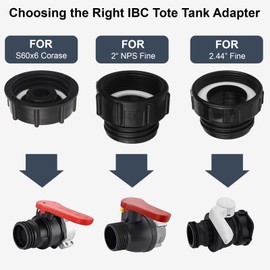 275-330 Gallon IBC Tote Adapter,3-Size IBC Tote Adapter2.44" Fine、2 "Fine, and 2" Coarse Thread,1/2" Male NPT Inlet ×3/4" Male GHT Threaded Dual Outlet Hose Faucet Garden Hose Connector