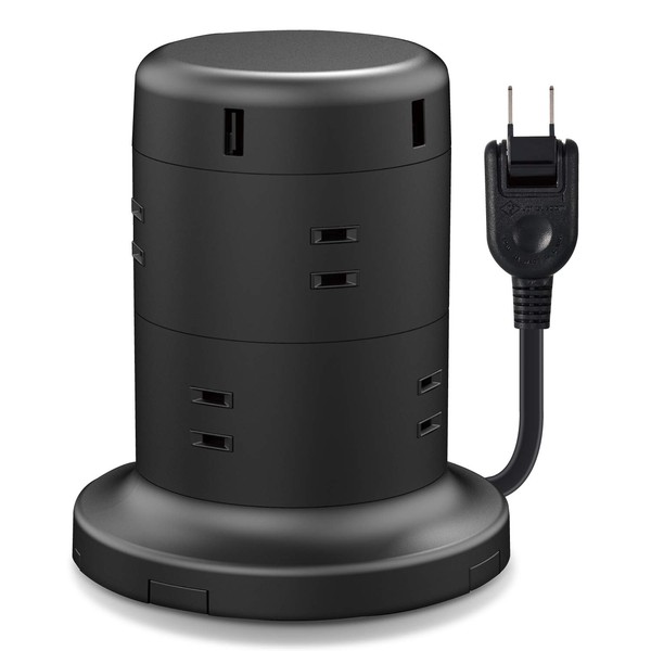 Elecom ECT-0620BK Tower-shaped Power Strip, Extension Cord, 8 Outlets, 5