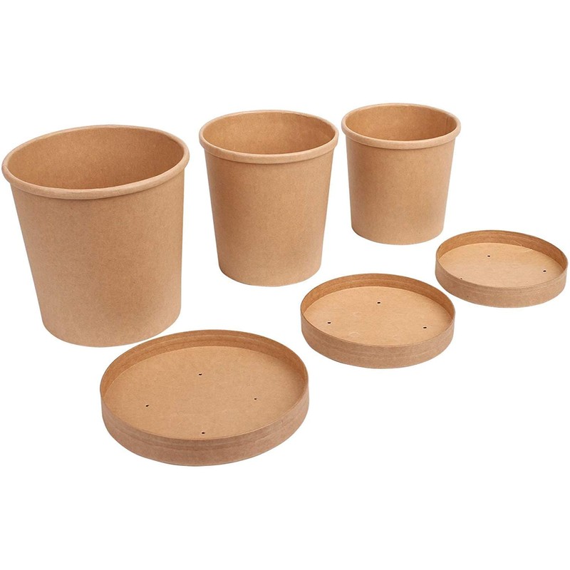 DeinPack 25 Soup Cups to Go with Lids Brown 480