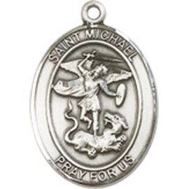 Pewter Saint Michael the Archangel Medal Pendant Necklace 24" Chain GiftBox