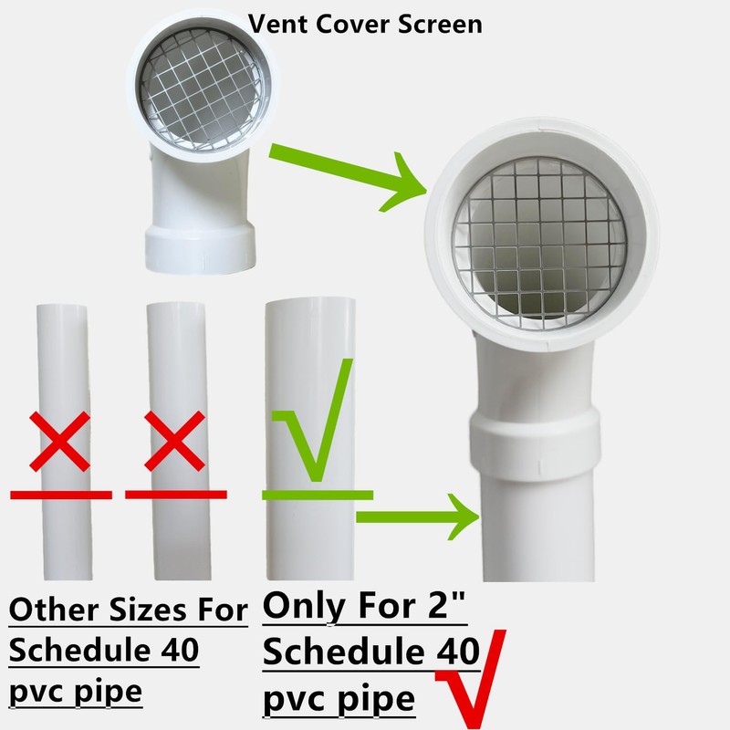 PVC termination vent with stainless steel screen,90 Degrees,1pcs,For 2“ DWV