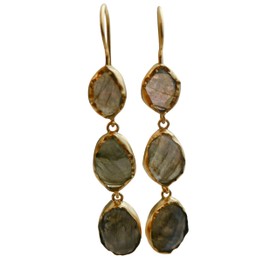 Labradorit-Ohrringe aus vergoldetem Sterlingsilber mit drei Tropfen - Natürlicher Edelstein - Geburtstagsgeschenk - Weihnachtsgeschenk - Handgefertigte Geschenkideen für Frauen