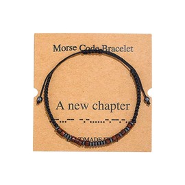 RINTOLER Morse Code Bracelets for Women Men Gifts for Her Best Friend Funny Inspirational Bracelets for Women Jewelry Adjustable Silk Beaded Wrap Bracelet (A New Chapter)
