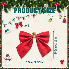 OBYJCA 48 PCS Red Bows for Christmas Tree, Red Christmas Bows, Christmas Tree Bows, Red Velvet Bows for Christmas Tree, Xmas Small Red Bows Ornaments for Garland Decorations, Christmas Tree Red Bows