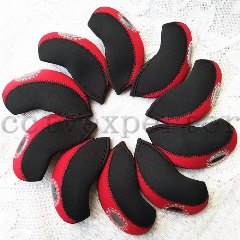 FLTRAD 10Pcs Golf Clubs Iron Head Covers 3-9 A/SW/PW Elastic