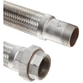 Hose Master Annuflex Stainless Steel 321 Flexible Hose Assembly, 3/4" Carbon Steel NPT Male x 150 psi Malleable Iron Female NPT Union Connection, 300 PSI Maximum Pressure, 18" Length, 3/4" ID