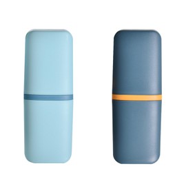 Huakaile 2 Pack Travel Toothbrush Holder, Portable Toothbrush Cup with Cover, Toothbrush Case Box Toothpaste Container for Storage Organizer Bathroom Camping (Dark Green, Blue)