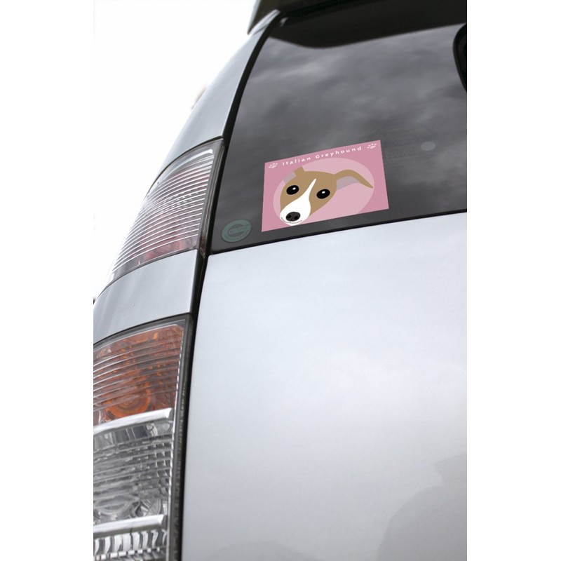 To Italian Grey Hound, Red and White Dog Sticker Pink