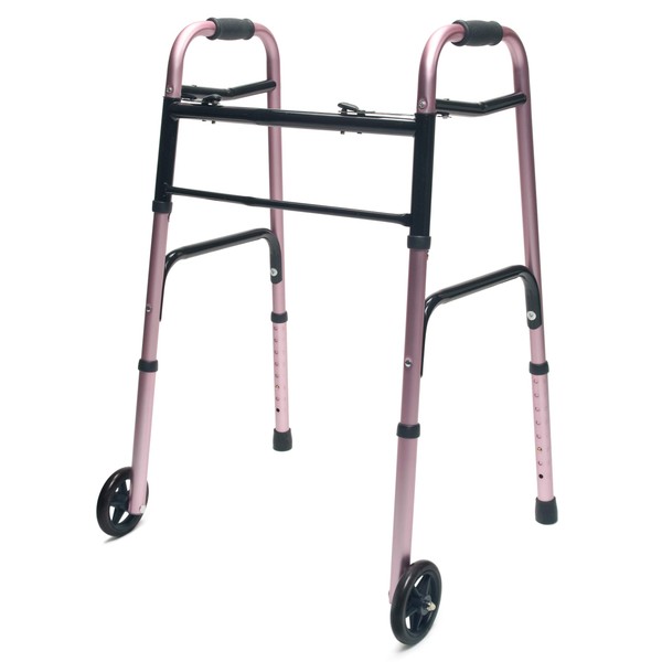 Lumex ColorSelect Walker, Lightweight & Folding 2-Wheel Walker for Adults & Seniors, Pink