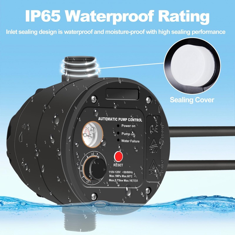 IP65 Automatic Pump Controller, Rotary Adjustment, Metal Pump Connector, Electronic