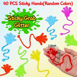 Thremhoo 40PCS Glitter Sticky Hands Party Favors for Kids Birthday Supplies Easter Egg Fillers Goodie Bag Stuffers Classroom Treasure Box Carnival Prizes Bulk Treat Trinkets Pinata Stuff Mini Stretchy Toys