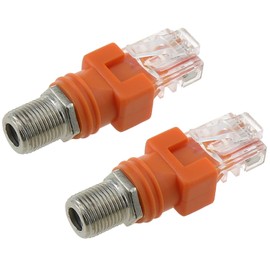 Bxian 2PCS Orange RF to RJ45 Converter Adapter F Jack to RJ45 Plug Coaxial Barrel Coupler Connector for Line Tester and Line Finder