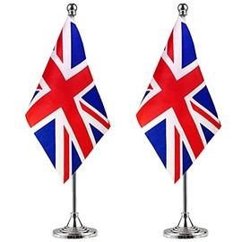 ZXvZYT 2 Pack United Kingdom flag British Table Flag Small Mini UK Desk Flags With Stand Base,International Festival Events Celebration Decorate,Home office Decorations
