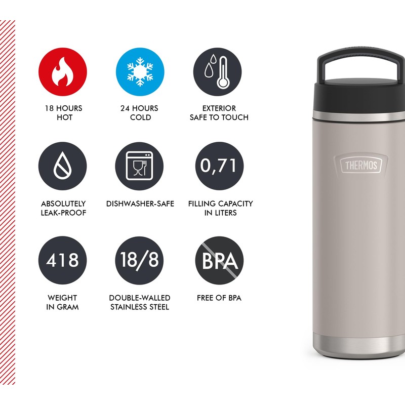 THERMOS Icon Beverage Bottle 0.71 L, Beige/Sandstone Matt, Thermos Flask,