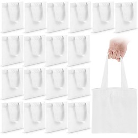 Amylove 24 Pcs 10 x 10 Inch Mini Tote Bag Sublimation Blank Canvas Tote Bags Reusable Grocery Bags DIY Sack Goody Bag for Party Event Bag (White)