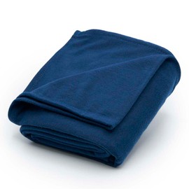 Brookstone Travel 2-1 Ultra Soft Jersey Knit Travel Blanket with Carrying Case and Luggage Pass-Through - Portable Blanket, Blue