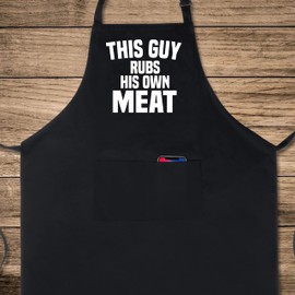 Xornis 100% Cotton Funny Aprons This Guy Rubs His Own Meat with 2 Pockets BBQ Grilling Adjustable Bib Aprons Gifts for Men Dad Friends Father's Day Barbecue Birthday