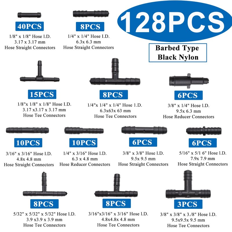 Tnisesm Vacuum Hose Automotive With 128PCS Vacuum Connector,1/8" 5/32" 3/16"